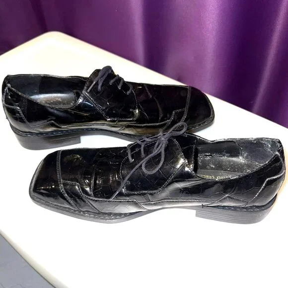 Roberto Chillini Mens Size 9.5 Black Ultra Faux Crocodile/Gator Embossed Oxfords - Picture 6 of 13